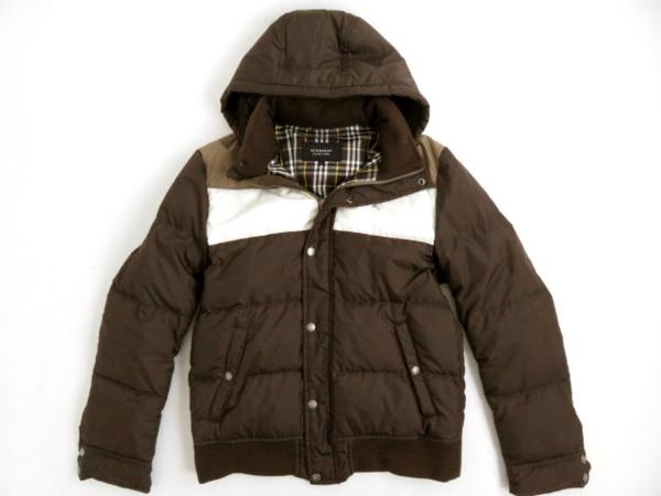 良品●バーバリーブラックレーベル フード付き ダウンジャケット 裏地ノバチェック柄 ブラウン L 正規品