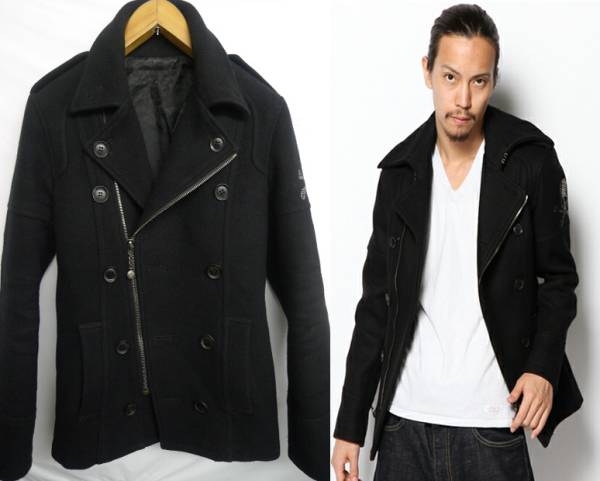 ROEN ロエン 豪華 スカル　スワロフスキー 装飾 メルトン Pコート 44 美 ブラック　日本製