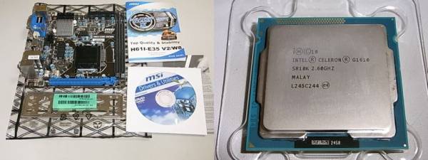【中古】msi H61I-E35 V2/W8 Mini-ITX M/B + Celeron G1610 LGA1155 セット