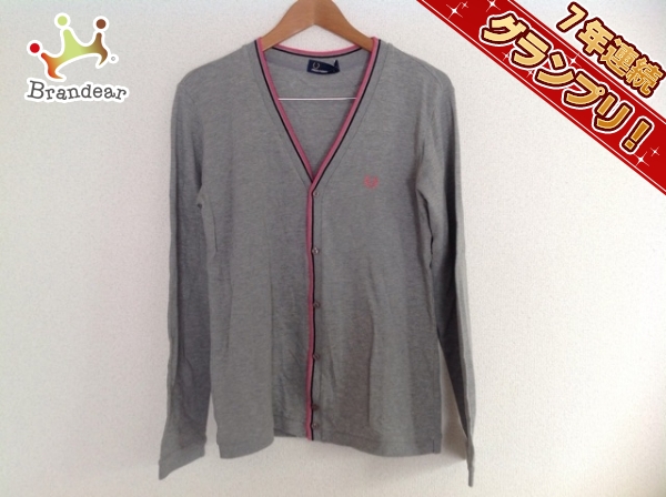 フレッドペリー カーディガン L メンズ グレー×ピンク×黒