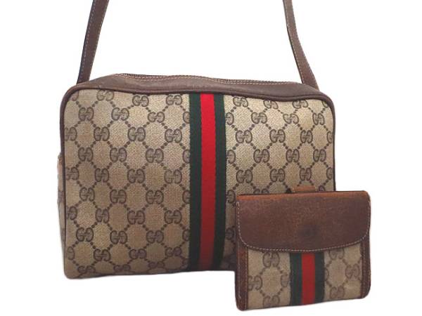 GUCCI　オールドグッチ　GG柄　財布　ショルダーバッグ セット ◇N13647 GUCCI グッチ オールドグッチ PVC×レザー ショルダー バッグ