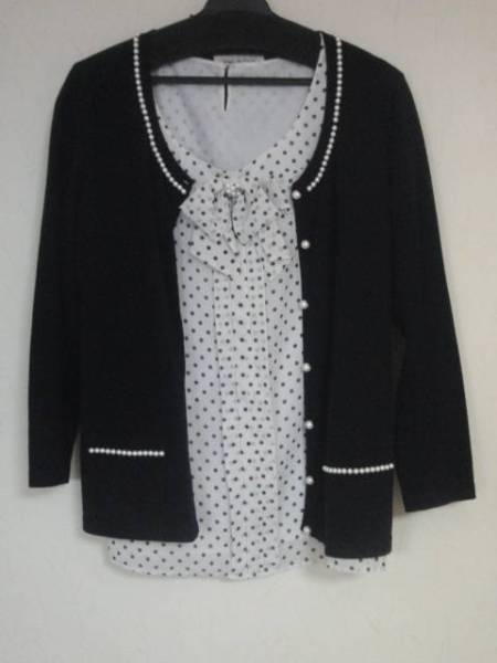 Debut de Fioreデビュードフィオレ★レッセパッセ★フェイクパール&シフォンドットフリルカットトソー★アンサンブルカーディガン38