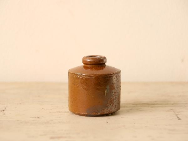 インクボトル◇アンティーク 陶器 インク瓶 茶色 一輪挿し 英国 炻器