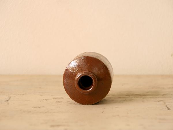 インクボトル◇アンティーク 陶器 インク瓶 茶色 一輪挿し 英国 炻器