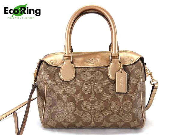 1円 美品 コーチ シグネチャー ショルダー付き ボストンバッグ ブラウン AB951