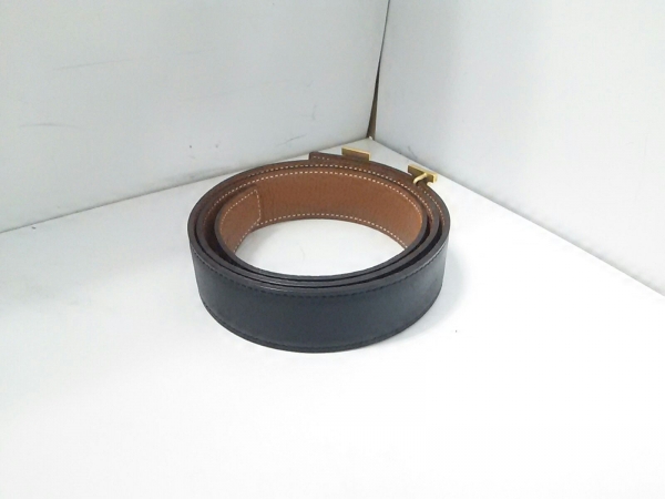□美品□ エルメス ベルト 85 美品 Hベルト 黒×ブラウン レザー HERMES