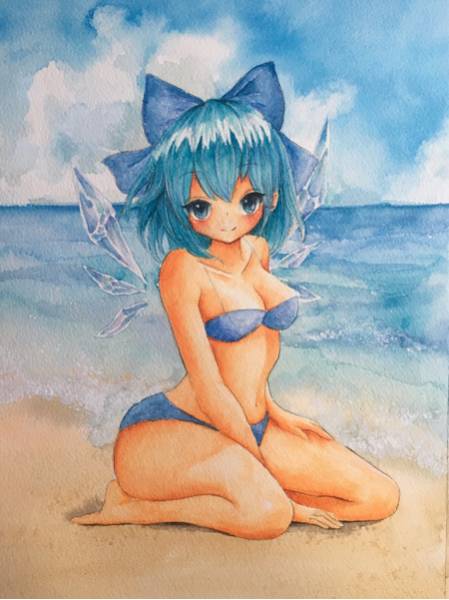 東方project チルノ 水着 同人 手描き イラスト ワーグマン F4 水彩