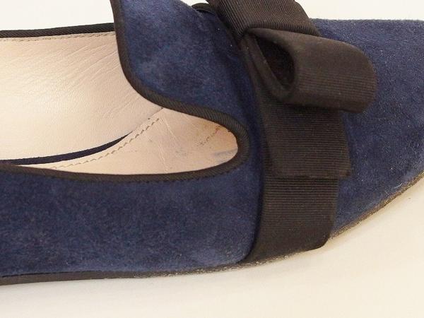 PRADA フラットシューズ 37.5 ブラック リボン スエード 箱あり PRADA リボン プラダ フラットシューズ スエード - ブラック 37.5