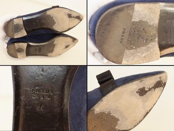 PRADA リボン プラダ フラットシューズ スエード - ブラック 37.5