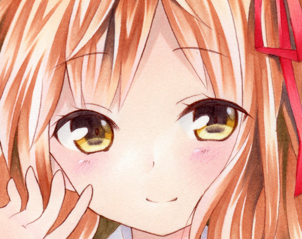 手描きイラスト：オリジナル：制服の女の子：初夏：A4