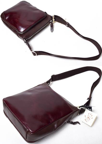 新品 Ultima TOKYO ウルティマ トーキョー レザーショルダーバッグ 牛革 バーガンディー × ブラウン 〆