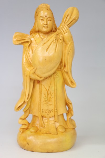 弁財天 中国美術 細密彫刻 木彫 中国人間国宝 葉 偉明 (2815) 本黄楊彫刻 -
