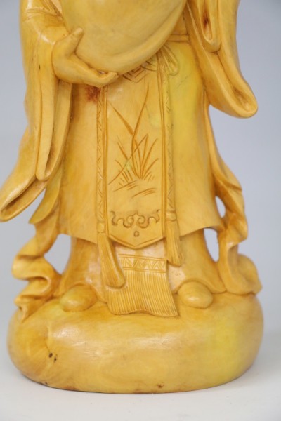 弁財天 中国美術 細密彫刻 木彫 中国人間国宝 葉 偉明 (2815) 本黄楊彫刻 -