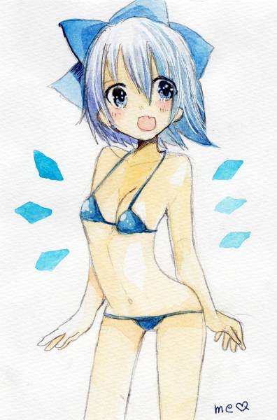 ☆同人手描きイラスト☆ 水着チルノ マイクロビキニ 東方プロジェクト