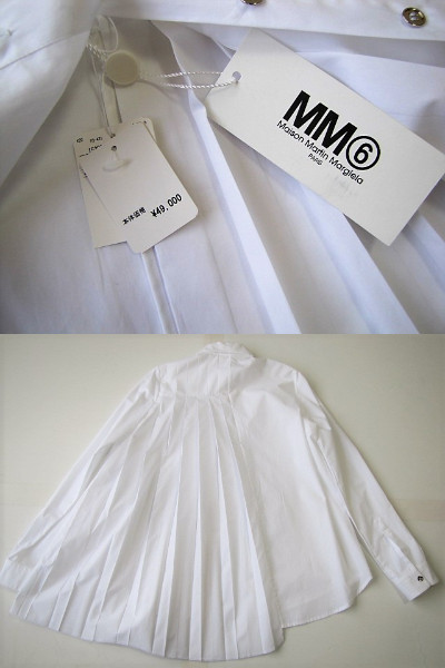 新品*定4.9万*MM6 MAISON MARGIELA*アコーディオンプリーツ*変形ブラックシャツ*３６*春夏