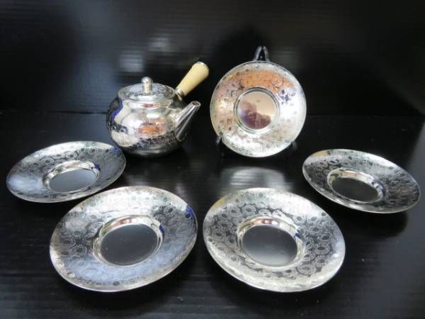 B167 未使用品 開新堂 茶道具 茶器 シルバーメッキ 急須&茶托セット