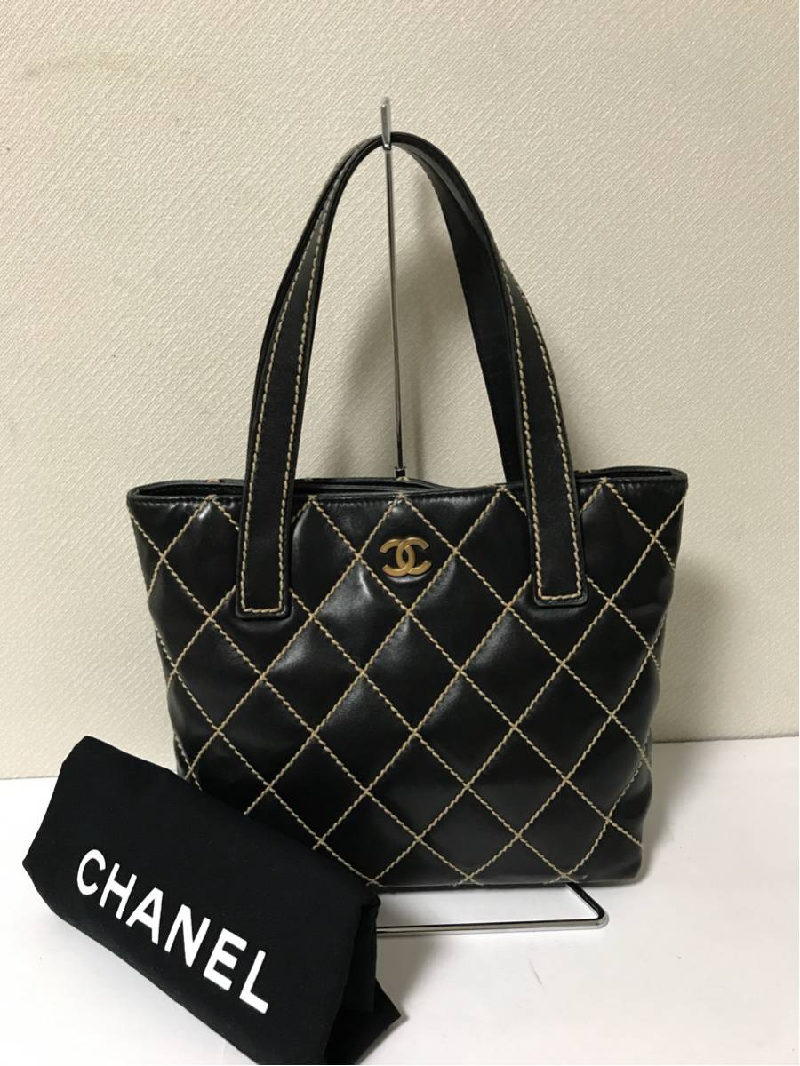 美品/シャネル/ワイルドステッチ/トートバッグ/ブラック シャネル 