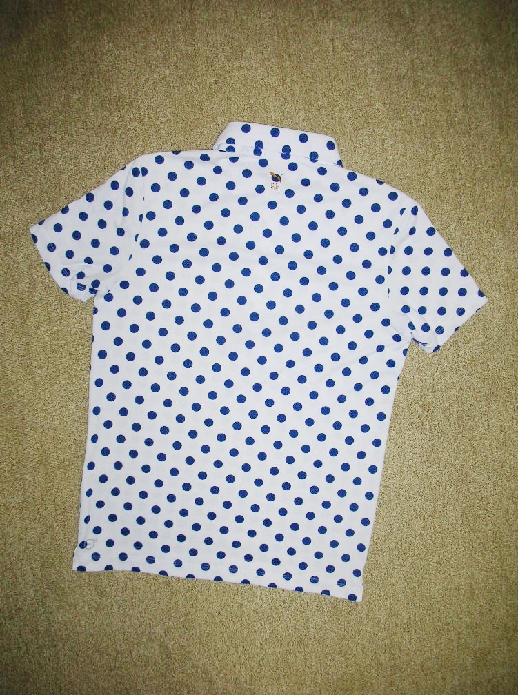 正規 美品 プーマゴルフ ドット柄 ストレッチ ポロシャツ Ｌ 白青 PUMA GOLF プーマ ゴルフ 定形外