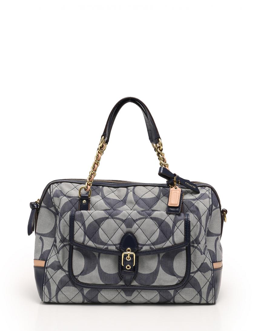 コーチ COACH ハンドバッグ ショルダーバッグ ポピー シグネチャー Cデニム グレー ネイビー キャンバス レザー キルティング 25072