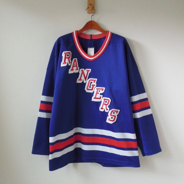 CCM ホッケーシャツ RANGERS カナダ製 ブルーに赤、白 M(mw-391)