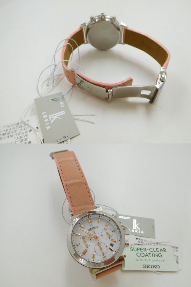★未使用　SEIKO セイコー　ルキア　V175-０AJ0　ソーラー　レディース　クロノ　1P ピンク革
