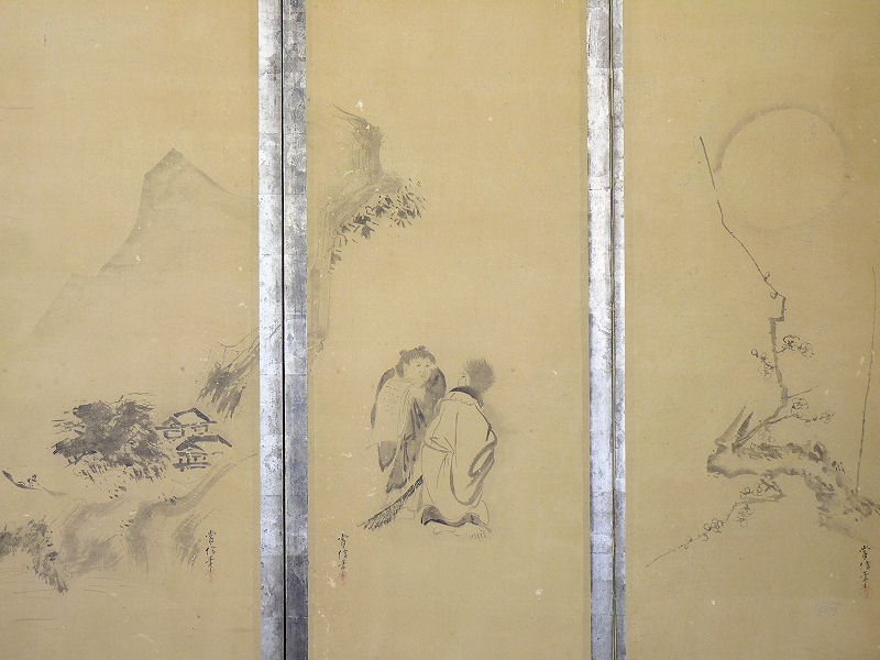 【都屋】狩野常信 水墨画 屏風 六曲半双 紙本肉筆