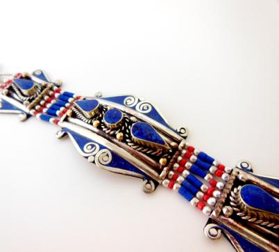 ラピスラズリ&レッドコーラル シルバーブレスレットAF-I-買い限定