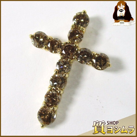 クロスモチーフ ペンダント K18 ブラウンダイヤ1.00ct 1.4g 18金 レディース 十字架