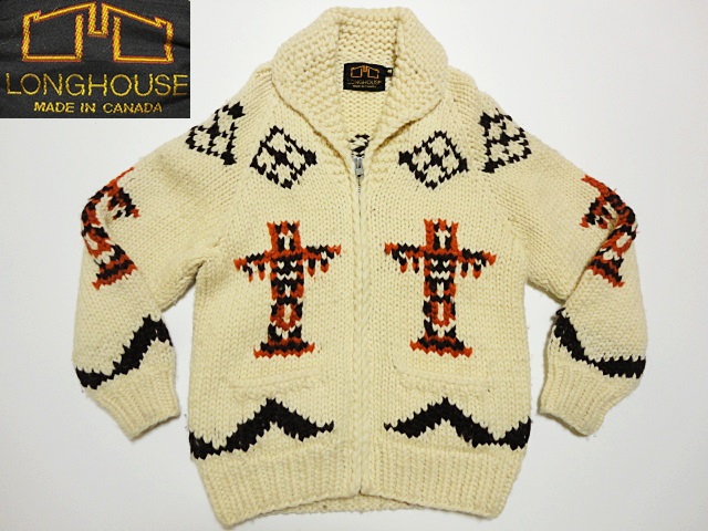 即決★SIZE 40 LONG HOUSE ロングハウス カウチンセーター MADE IN CANADA カナダ製 肉厚カウチンニット ウール★メンズ/アイボリー/L相当