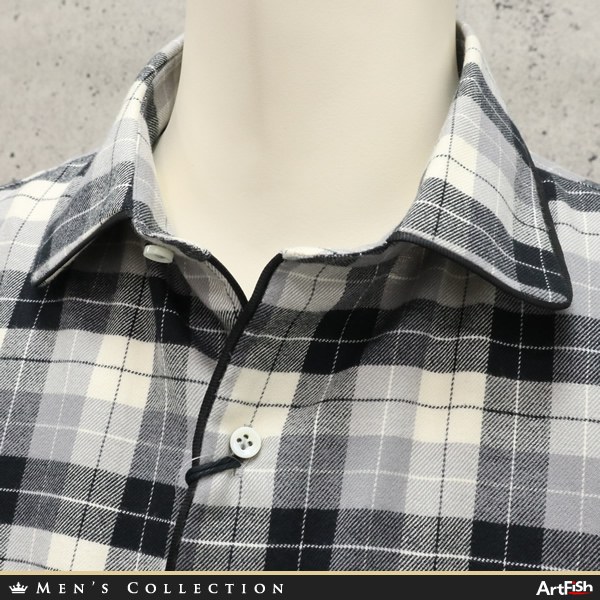 1円 16-17AW GABRIELE PASINI【伊】黒×白 チェック柄 コットン ネル ルーマニア製 胸ポケット付 長袖シャツk162*ns39新品