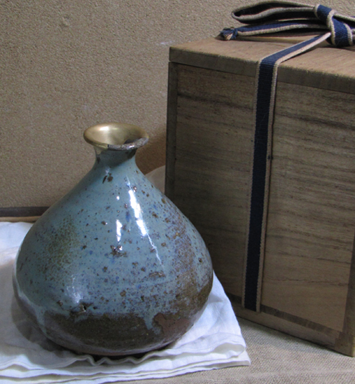 哲】水色窯変の唐津徳利（桃山～江戸初期）