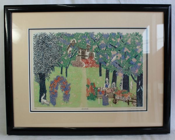 B530　小池暢子　『最後の夏の庭』　銅版画　25/80　額入　ア・ラ・プペ技法