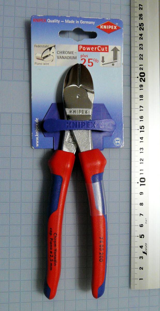 未使用新品 KNIPEX/クニペックス 強力型斜ニッパー NO.7405 200mm クロームメッキ【硬線用】ピアノ線_2.5mm コンフォートグリップ ドイツ製