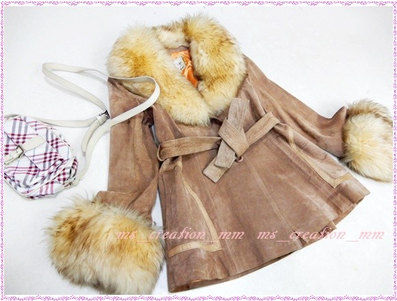 980円☆たっぷりファー付リアルレザーコートHR6702