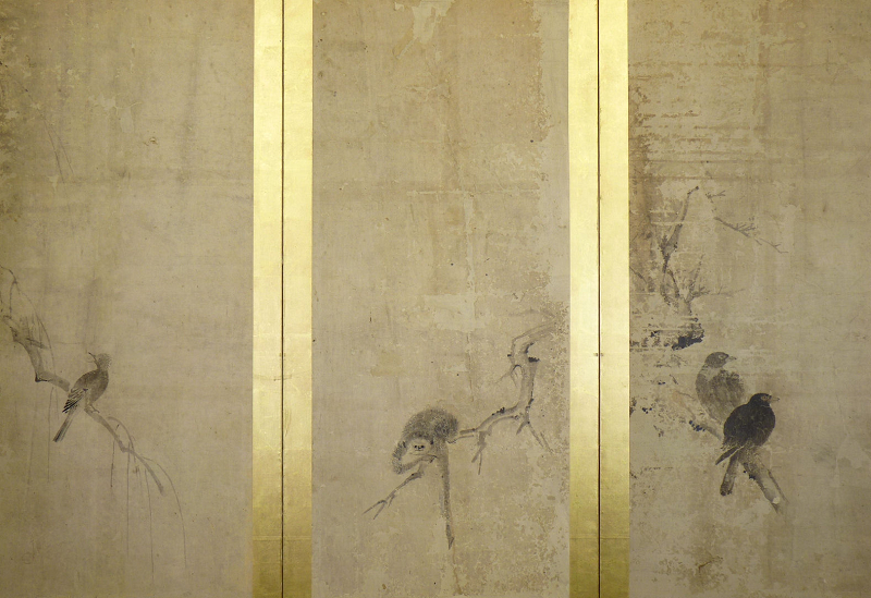 都屋】落款有 水墨画 花鳥図 屏風 六曲半双 紙本肉筆 古画