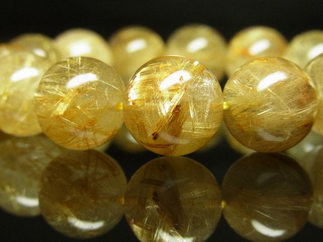 最強金運数珠 タイチンルチルクォーツブレスレット 14ミリ玉 金針