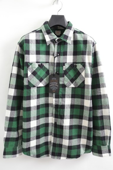 新品 16AW COOTIE Buffalo Check Longtail L/S Work Shirt バッファローチェック ワークシャツ GREEN LARGE 42GJ7213 PN48
