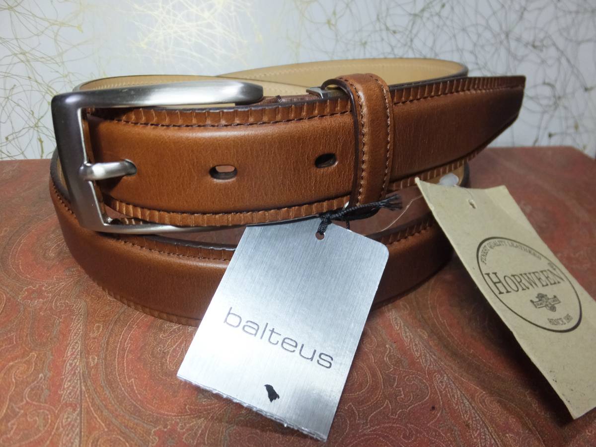え378/未使用!牛革レザー　メンズ紳士　balteus 茶ブラウン　ベルト　フリー　～101㎝　幅3.0㎝　日本製