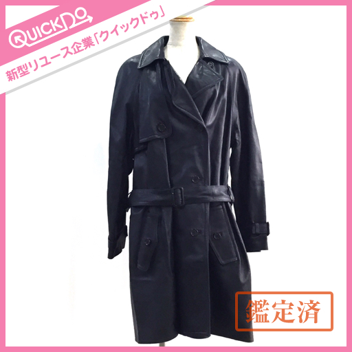 RUFFO ルッフォ ロングコート レザー ダブルボタン ウエストリボン 黒 レディース アウター