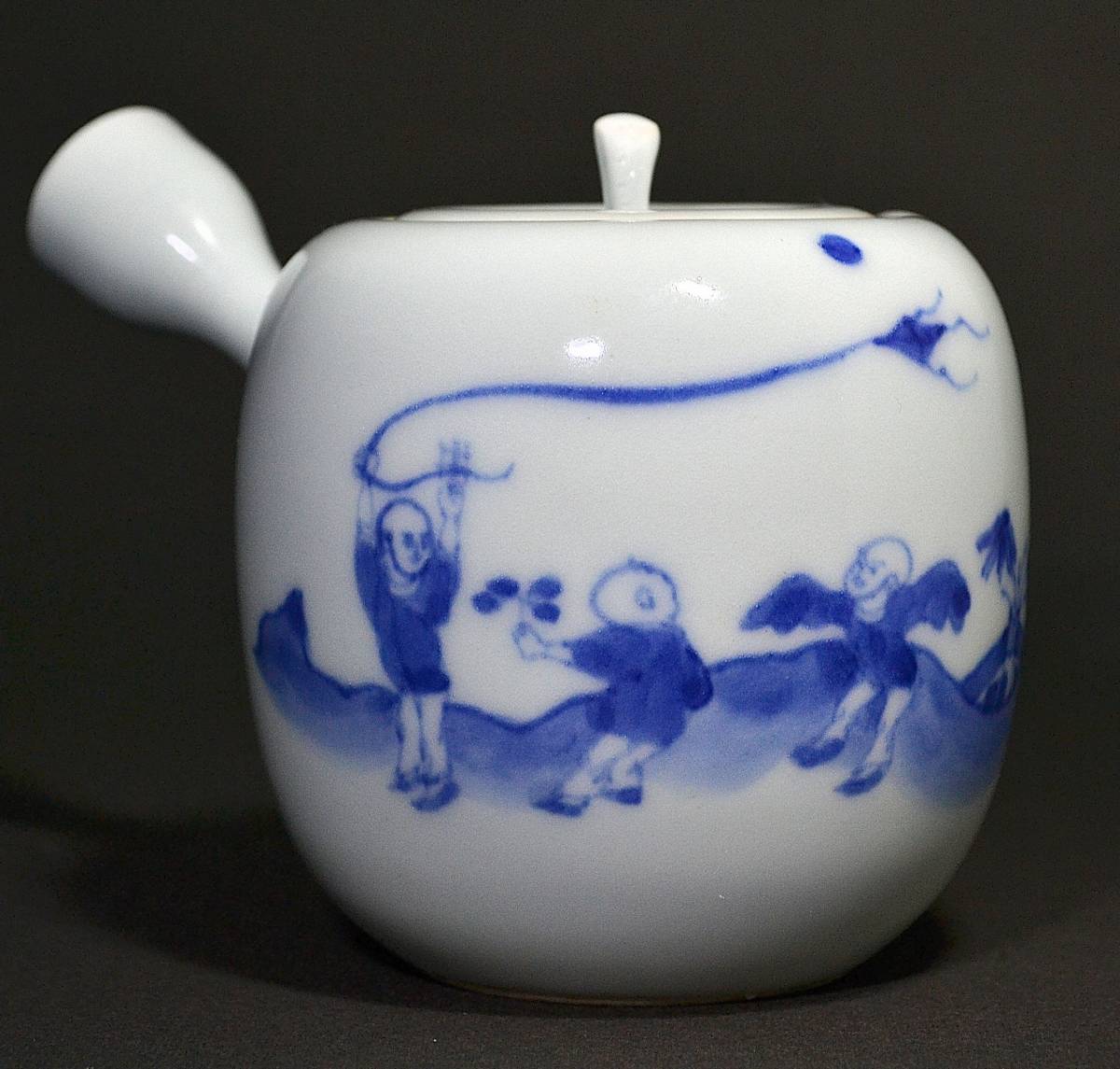 工芸品 村田 亀水 染付 花紋 煎茶器 急須 煎茶碗 五客