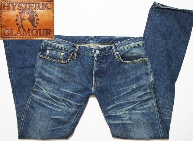 即決 HYSTERIC GLAMOUR ヒステリックグラマー ガールパッチ W34 赤耳 ヒゲ スタッズ ピラミッド デニム ジーンズ メンズ 貴重 希少 L相当