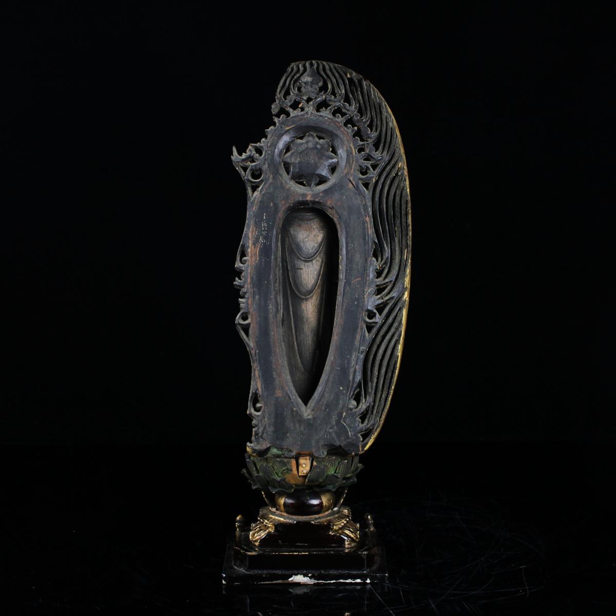 【昊】仏教美術 木彫 阿弥陀如来像 高さ43cm 時代古玩[K51c]