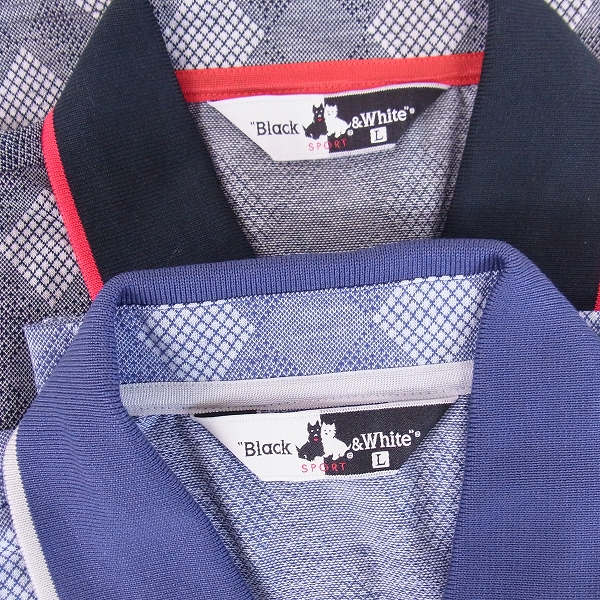 【未使用】Black&White/ブラック&ホワイト ゴルフウェア 半袖ポロシャツ アーガイル柄 ジップアップ 2点SET/L /UP8