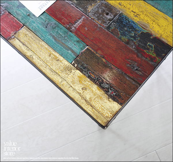 1円 ~ オールドチークアイアンテーブル 鉄 センターテーブル 鉄枠 鉄脚 机 インダストリアル系 総無垢 レトロ調 エスニック 工業 素朴 古木