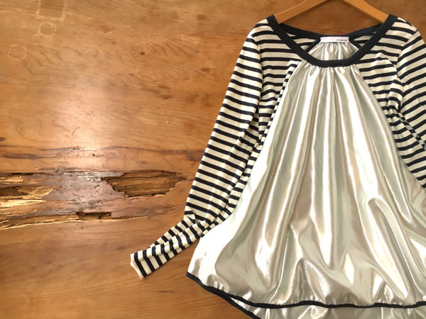 * petite robe noire プティローブノアー * 異素材切替 ボーダー カットソー トップス メタリック ネックレス欠品