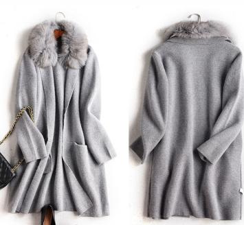 新品暖かい★ミンクコート・カシミヤニットカーディガン ・ポケット付き・グレーのL