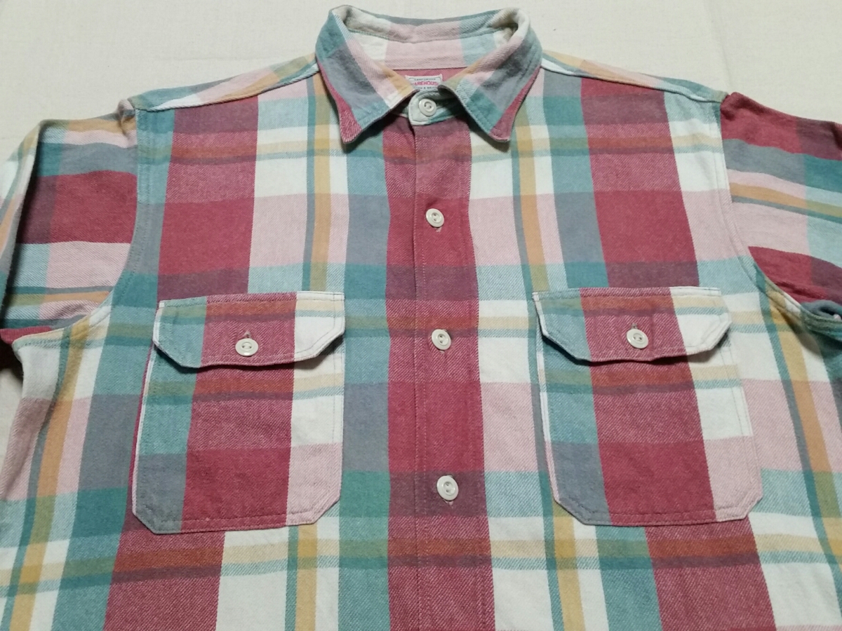 ■【好配色】ウエアハウス WAREHOUSE 50’s 60’s ヴィンテージ(復刻) マチ付き ネルシャツ 日本製【シルエット抜群】(細身) L/XLサイズ■