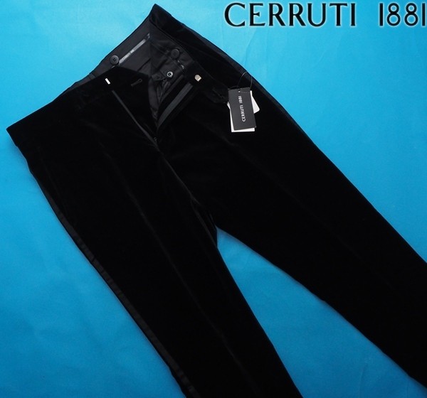 新品5万★CERRUTI チェルッティ 日本製 サイドパイピング ベルベットパンツW82★黒