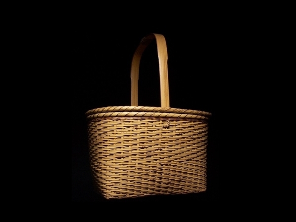 1185【時代 竹編 籐編 手付 煎茶籠】 提籃 茶箱 竹籠 古玩 煎茶道具