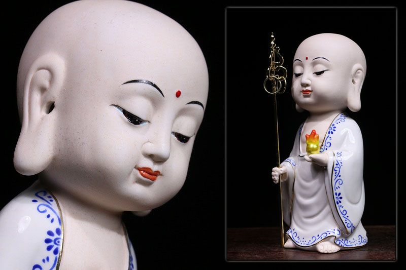 地蔵菩薩像(立像7寸⁄桧彩色) 仏教美術 徳化窯彩陶 地